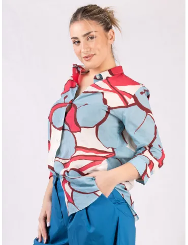 Light blue and red print cotton muslin long shirt by Zanetti 2