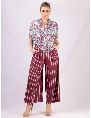 Zanetti bordeaux striped cotton large ankle length trousers 2