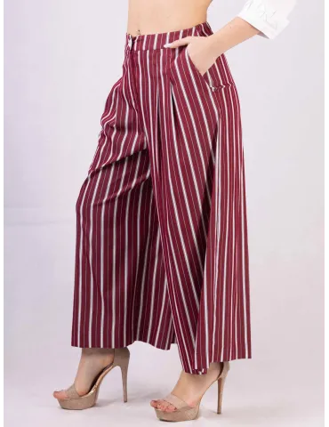 Zanetti bordeaux striped cotton large ankle length trousers