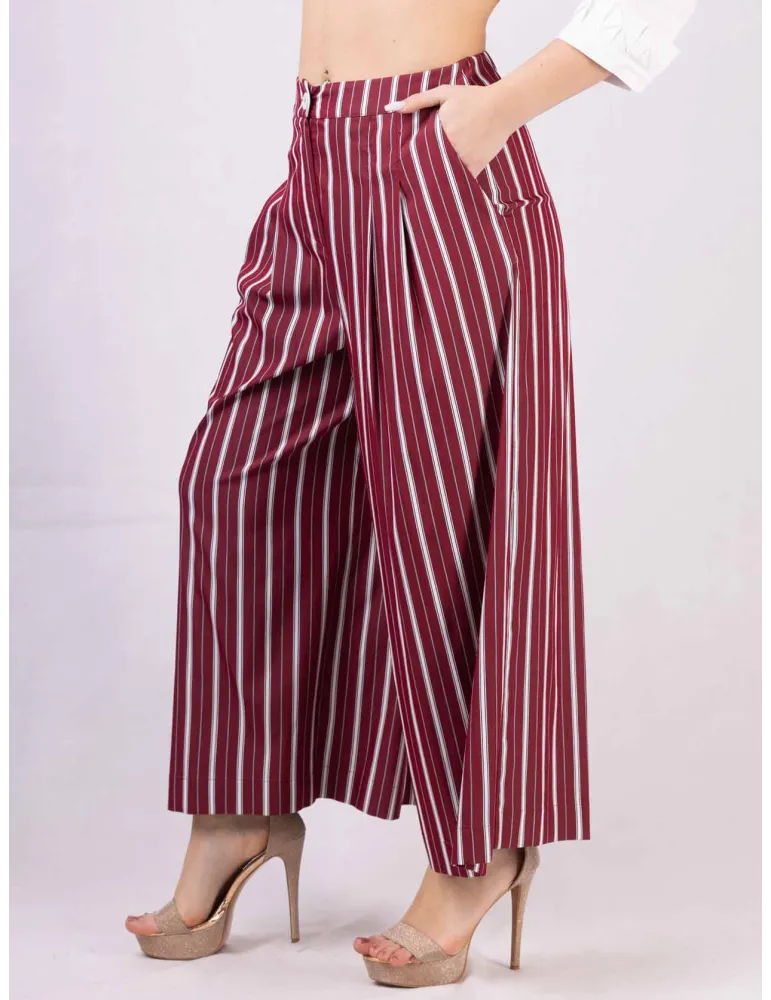 Zanetti Italy bordeaux striped cotton large ankle length trousers Zanetti Italy bordeaux striped cotton large ankle length trousers