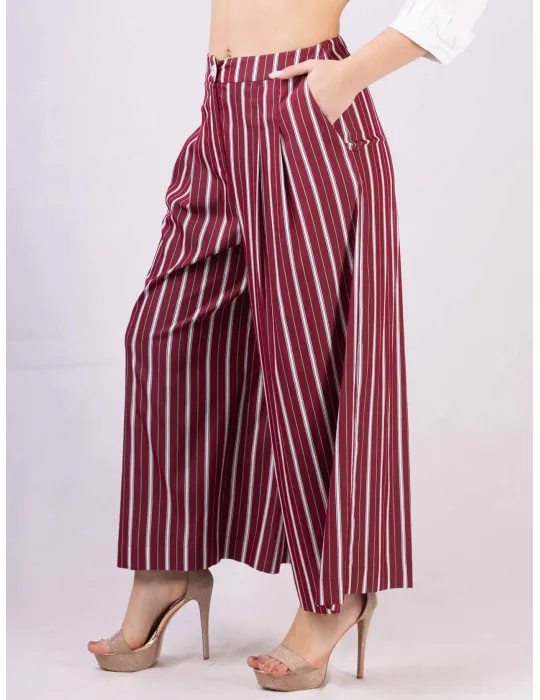 Gonna pantalone largo alla caviglia cotone e seta righe bordò Zanetti Gonna pantalone largo alla caviglia cotone e seta righe bordò Zanetti
