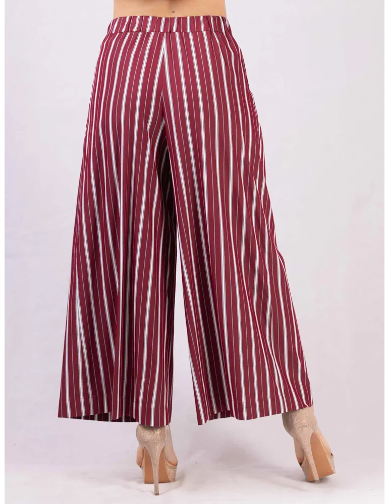 Zanetti bordeaux striped cotton large ankle length trousers