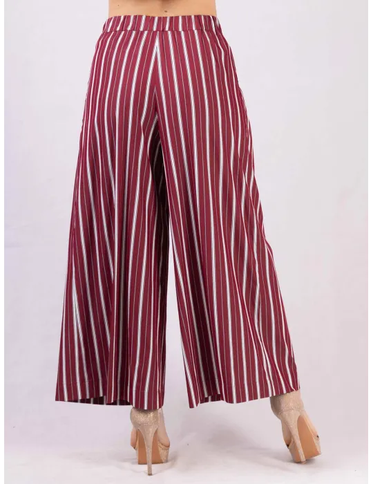 Zanetti Italy bordeaux striped cotton large ankle length trousers
