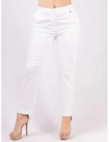 Zanetti White cigarette pants in cotton satin fabric
