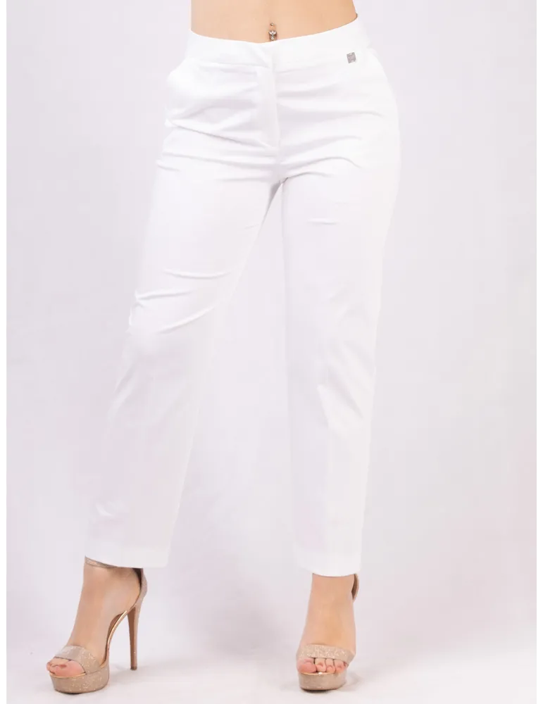 Zanetti White cigarette pants in cotton satin fabric Zanetti White cigarette pants in cotton satin fabric