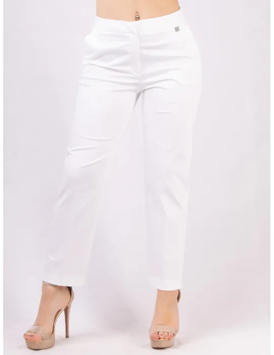 Zanetti White cigarette pants in cotton satin fabric Zanetti White cigarette pants in cotton satin fabric