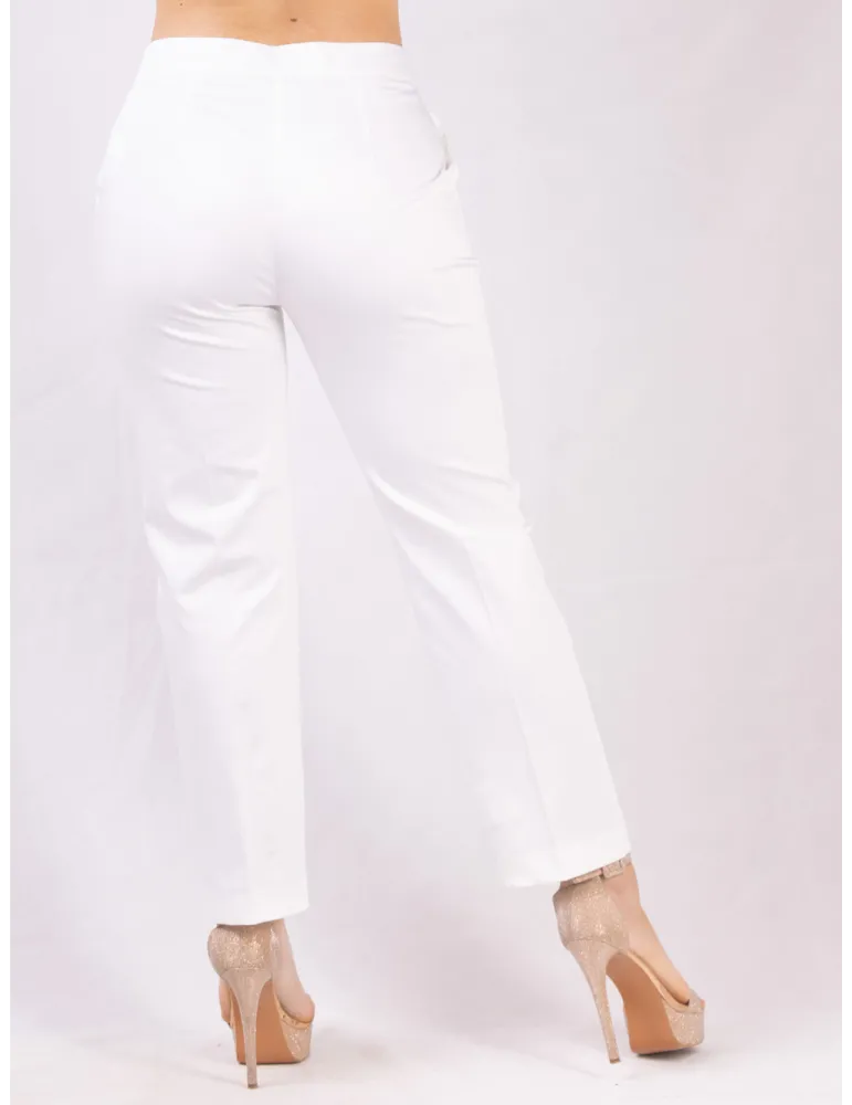 Zanetti White cigarette pants in cotton satin fabric