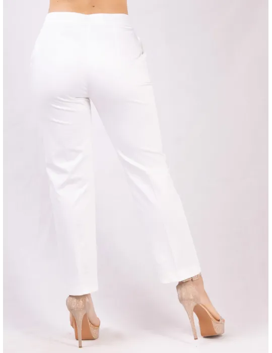 Zanetti White cigarette pants in cotton satin fabric