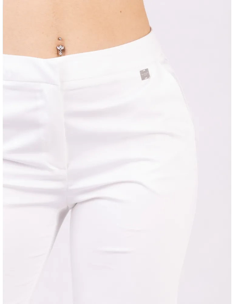 Zanetti Italy White cigarette pants in cotton satin fabric for ladies