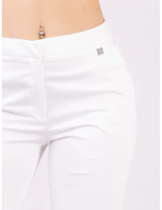 Zanetti White cigarette pants in cotton satin fabric
