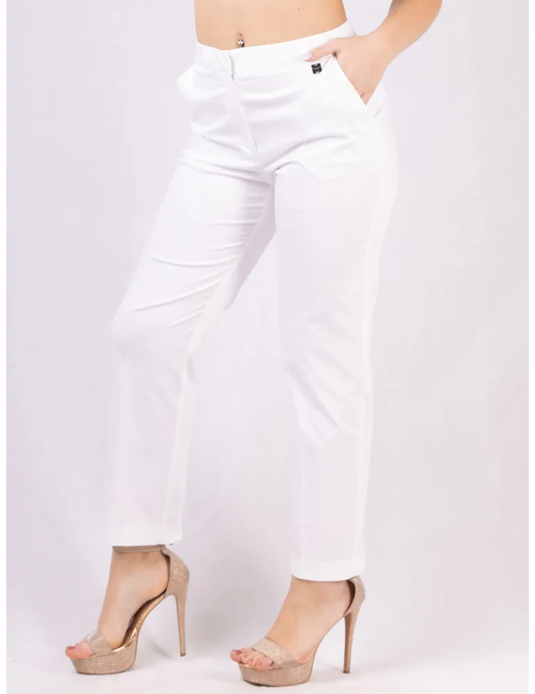 Zanetti White cigarette pants in cotton satin fabric