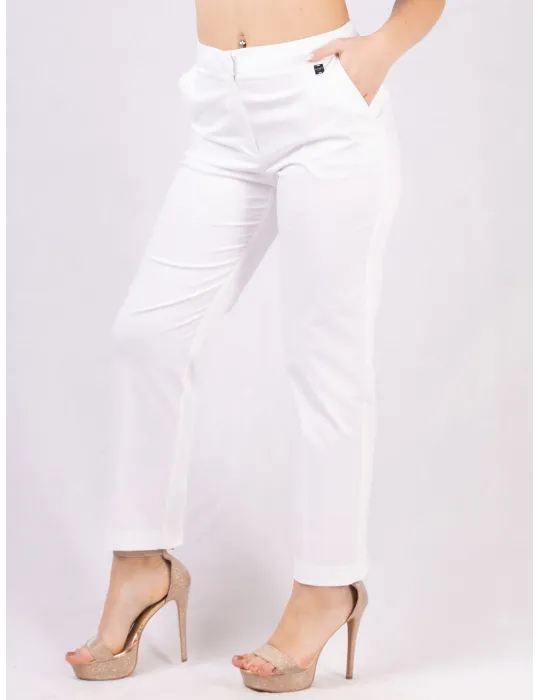 Zanetti White cigarette pants in cotton satin fabric