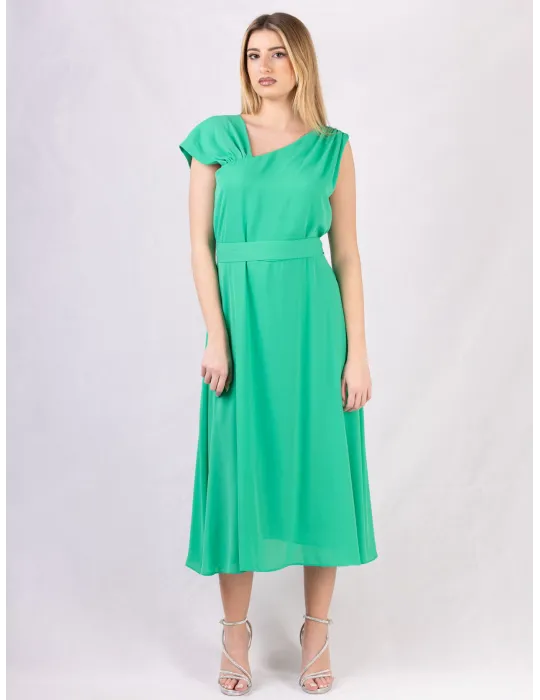 Long cross-over dress with two slits and lilac flower pattern