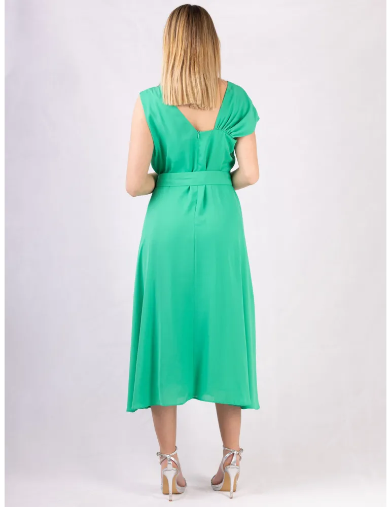 Casting Plus size green formal silk dress with a belt