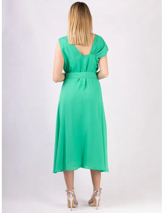 Long cross-over dress with two slits and lilac flower pattern