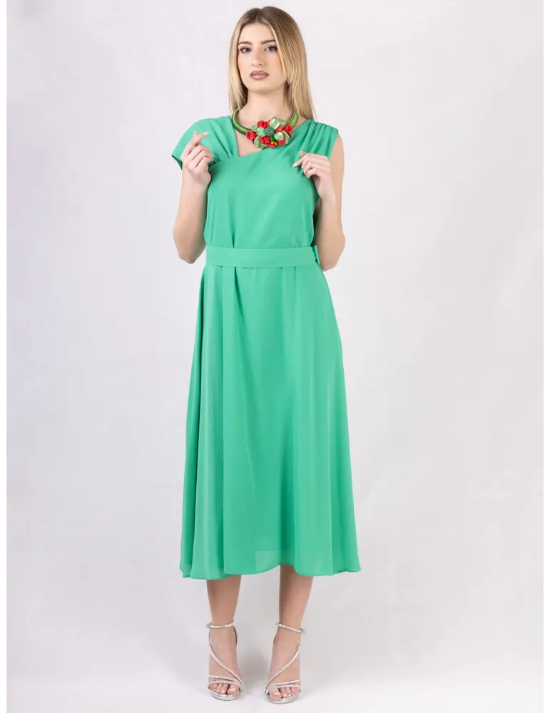 Casting Plus size green formal silk dress with a belt Casting Plus size green formal silk dress with a belt