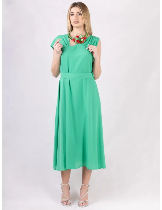 Long cross-over dress with two slits and lilac flower pattern Long cross-over dress with two slits and lilac flower pattern