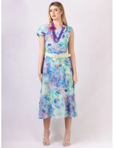 Casting Lilac and green watercolor floral midi dress with belt