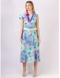 Casting Lilac and green watercolor floral midi dress with belt