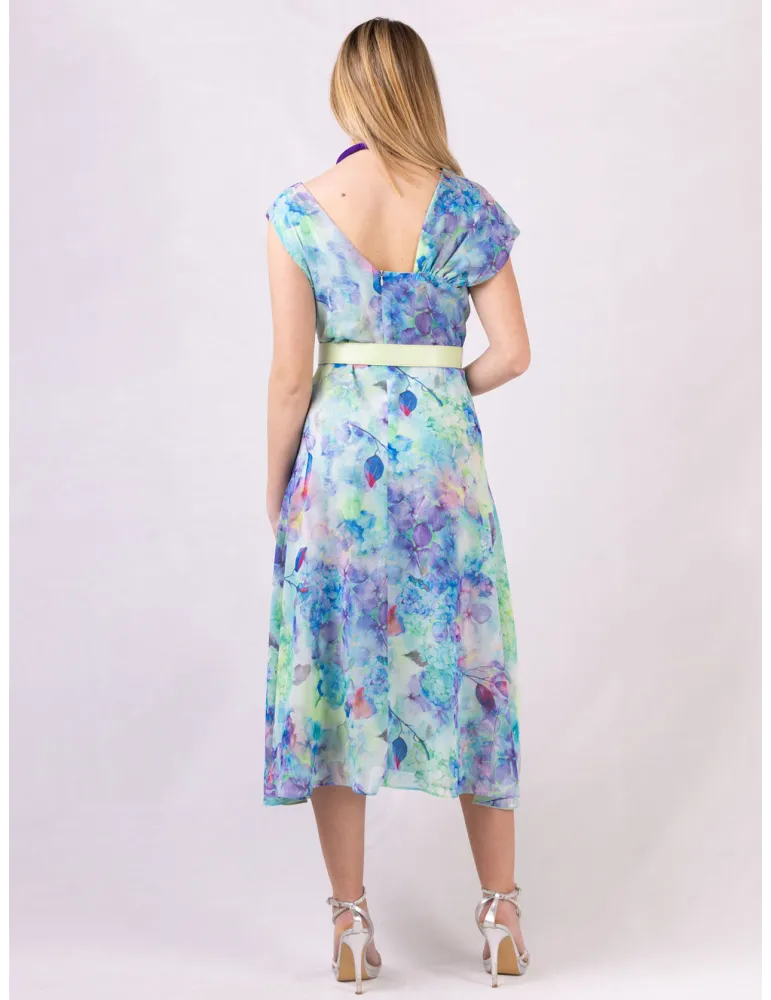 Casting Lilac and green watercolor floral midi dress with belt