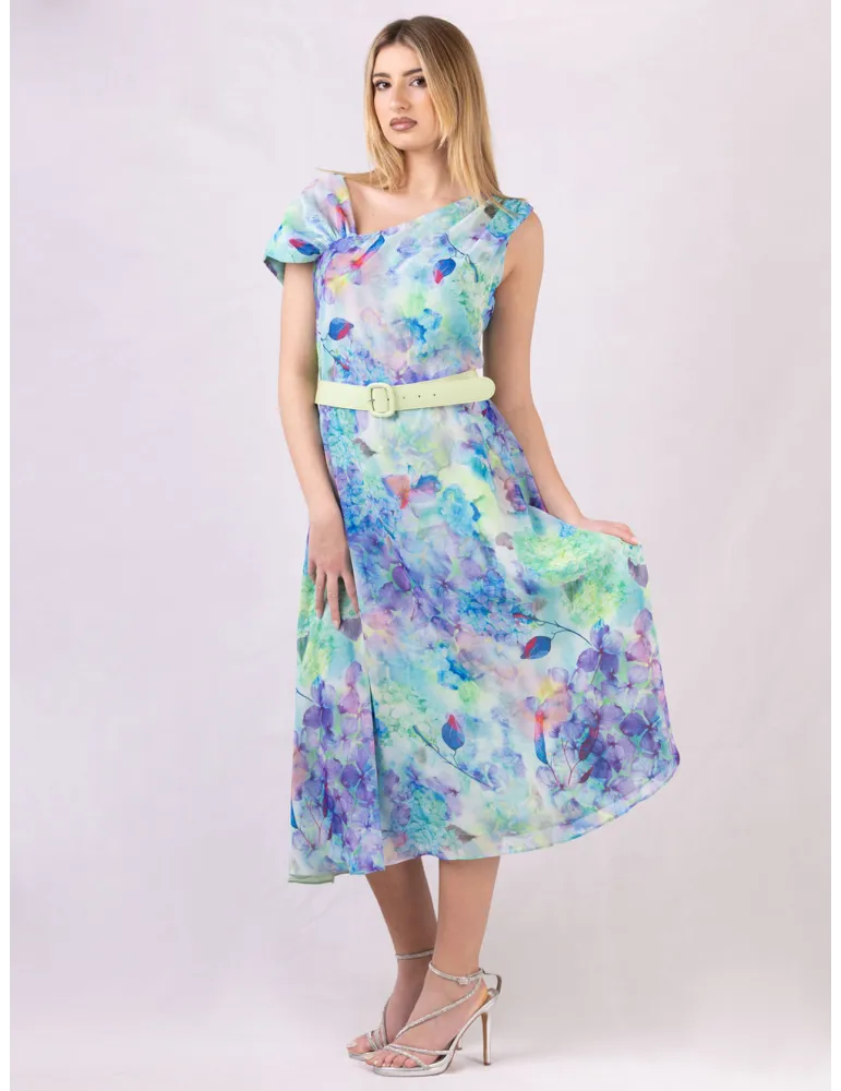 Casting Lilac and green watercolor floral midi dress with belt