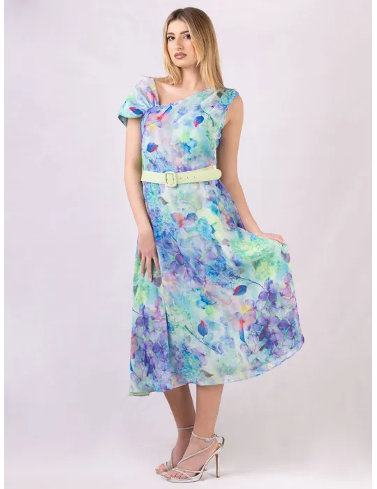 Casting Lilac and green watercolor floral midi dress with belt