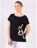 Rubamori Black cotton t-shirt with red rhinestones print