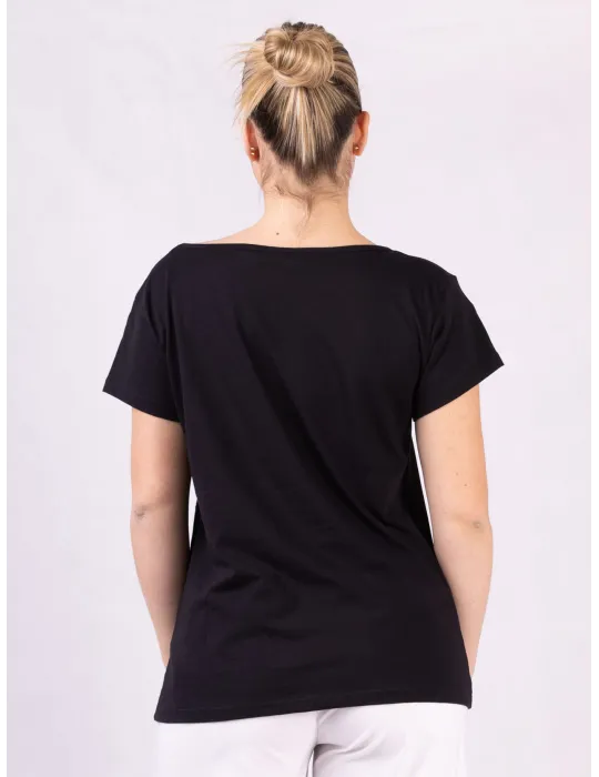 Rubamori Milano | Plus size red rhinestones black cotton t-shirt