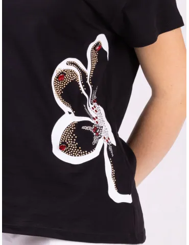 Rubamori Black cotton t-shirt with red rhinestones print 2
