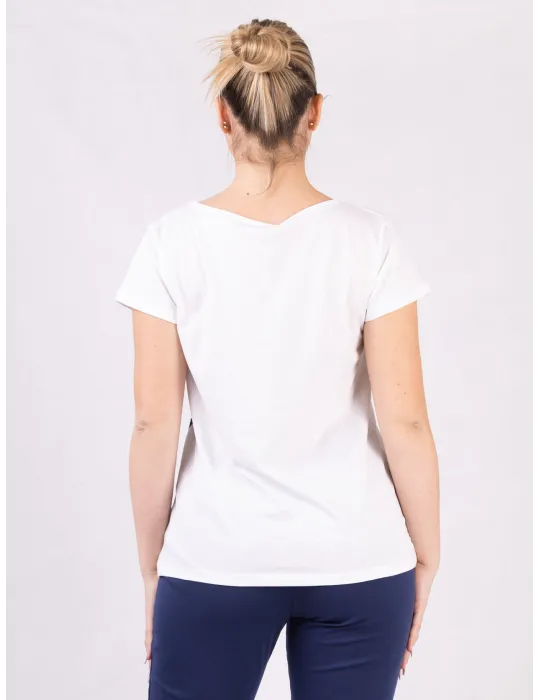 Rubamori Milano | Plus size blue rhinestones white cotton t-shirt