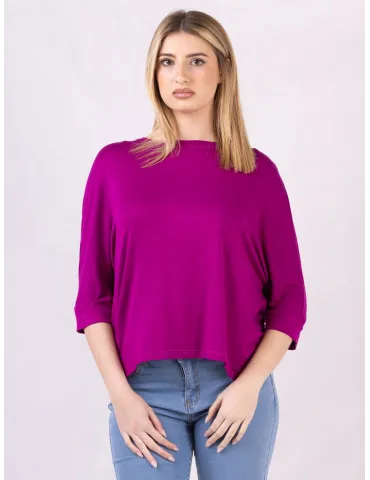 Rubamori Milano | Plussize fuchsia kimono blouse three quarter sleeves