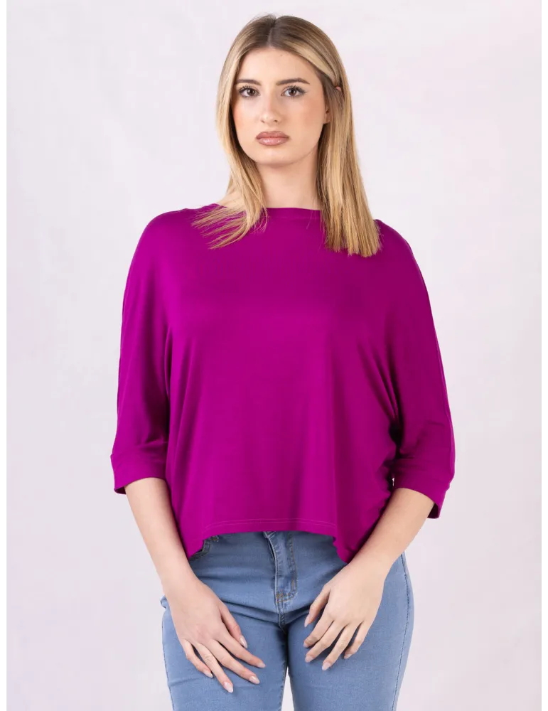Maglia kimono fucsia oversize con maniche tre quarti | Rubamori Maglia kimono fucsia oversize con maniche tre quarti | Rubamori