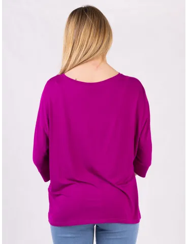 Rubamori Milano | Plussize fuchsia kimono blouse three quarter sleeves 2
