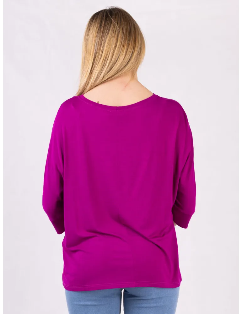 Maglia kimono fucsia oversize con maniche tre quarti | Rubamori