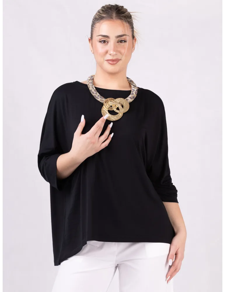 Maglia kimono nera oversize con maniche tre quarti | Rubamori Maglia kimono nera oversize con maniche tre quarti | Rubamori