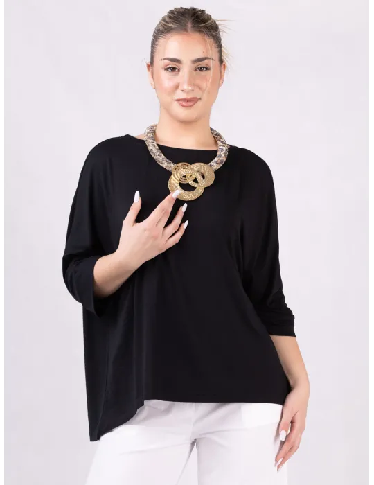 Rubamori Milano | Plus sizes black kimono blouse three quarter sleeves Rubamori Milano | Plus sizes black kimono blouse three quarter sleeves
