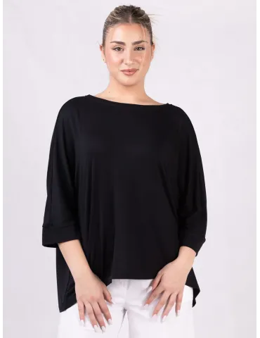 Rubamori Milano | Plus sizes black kimono blouse three quarter sleeves 2