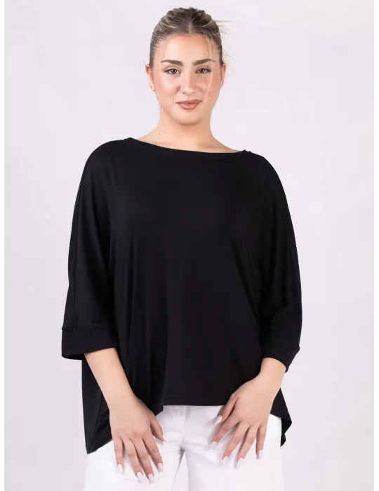 Rubamori Milano | Plus sizes black kimono blouse three quarter sleeves