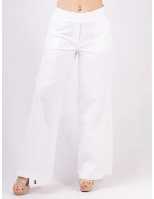 Rubamori Abbigliamento donna | Pantaloni larghi palazzo cotone bianco Rubamori Abbigliamento donna | Pantaloni larghi palazzo cotone bianco