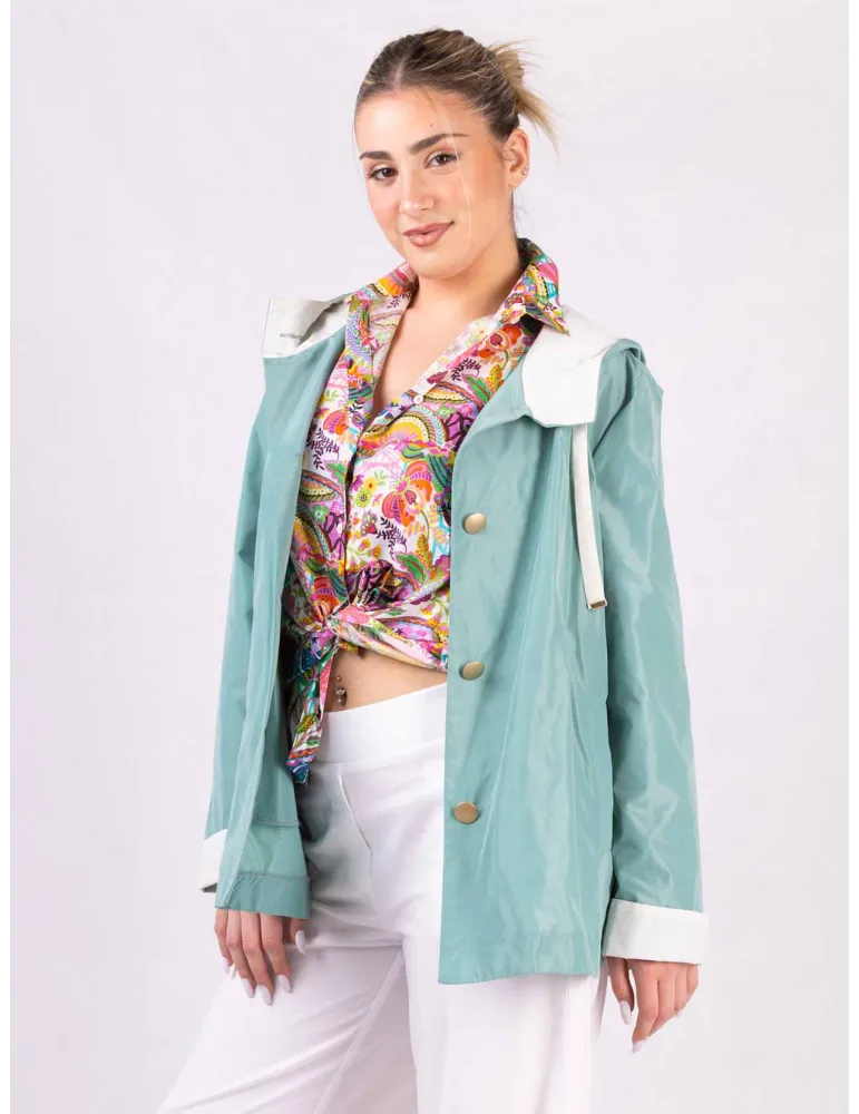 Rubamori Milano green waterproof raincoat hooded jacket