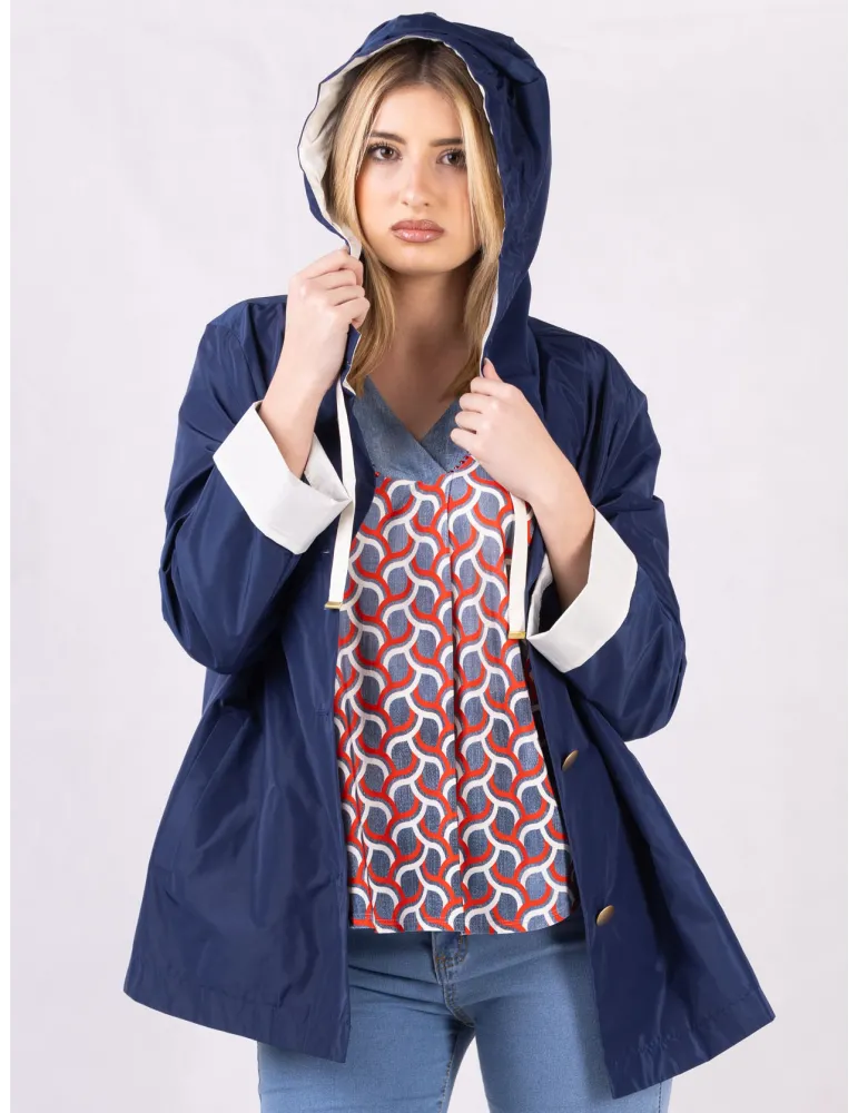 Rubamori Milano | Plus size blue waterproof raincoat hooded jacket