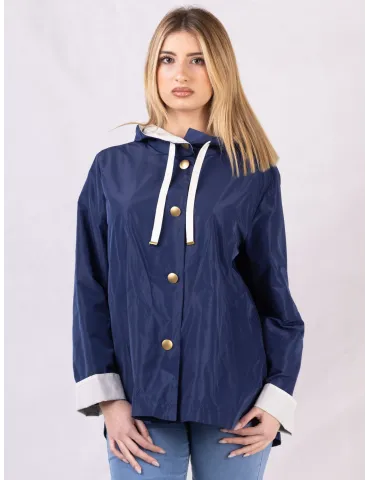 Rubamori Milano | Plus size blue waterproof raincoat hooded jacket