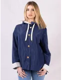 Giacca impermeabile blu denim col cappuccio fino alla tg 54