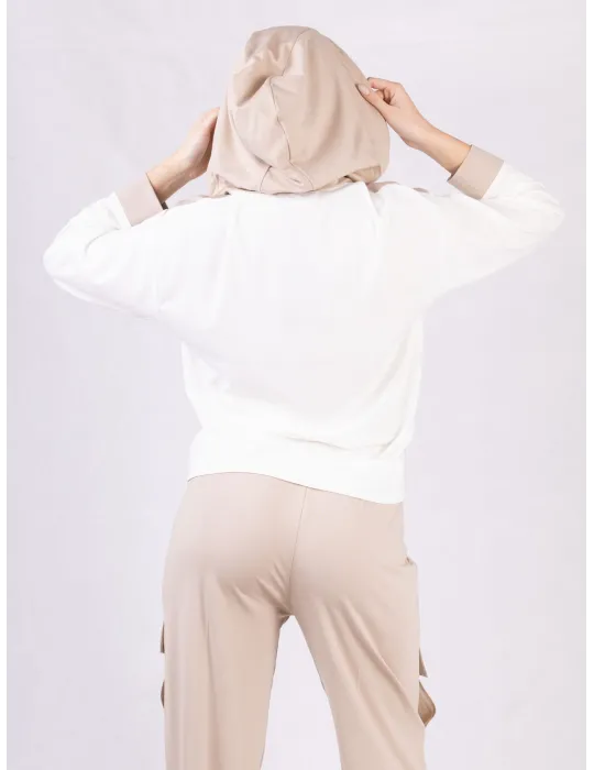 Rubamori Italy Hooded tracksuit jacket in beige and white