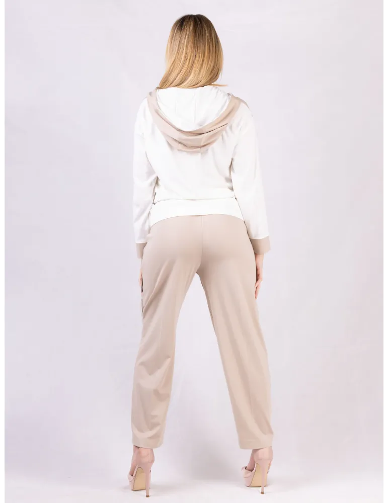 Rubamori Italy Hooded tracksuit jacket in beige and white
