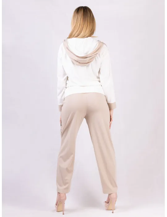 Rubamori Italy Hooded tracksuit jacket in beige and white