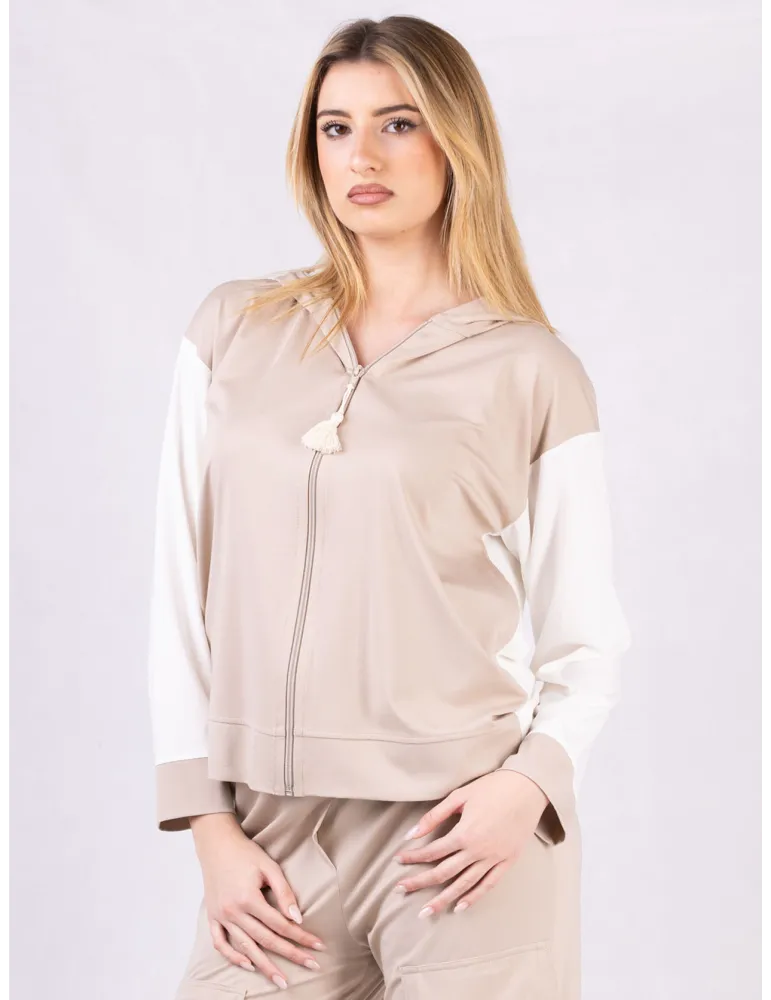 Rubamori Italy Hooded tracksuit jacket in beige and white Rubamori Italy Hooded tracksuit jacket in beige and white