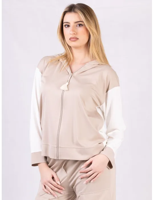 Rubamori Italy Hooded tracksuit jacket in beige and white Rubamori Italy Hooded tracksuit jacket in beige and white