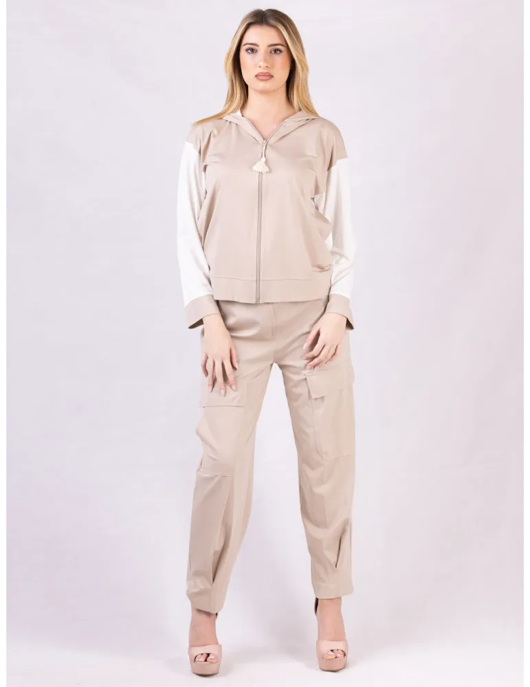 Rubamori Italy Hooded tracksuit jacket in beige and white