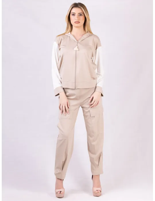 Rubamori Italy Hooded tracksuit jacket in beige and white